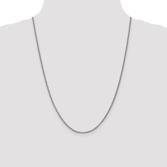 2.4mm, 14k White Gold Solid Link Cable Chain Necklace, 24 Inch